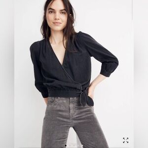 MADEWELL Wrap Top in Black Denim XXS